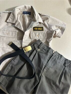 Kids Junior Park Ranger Uniform Shirt and Pants Set - Beige & Green -Size 5